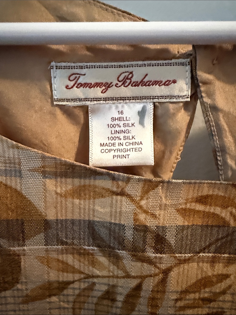 Tommy Bahama Mustard and Brown Leaf Plaid Tank Top - Picture 3 of 3